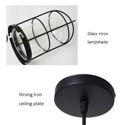 Industrial black bird cage pendant light with black iron and glass lampshade for dining room decorbites bird cage design
