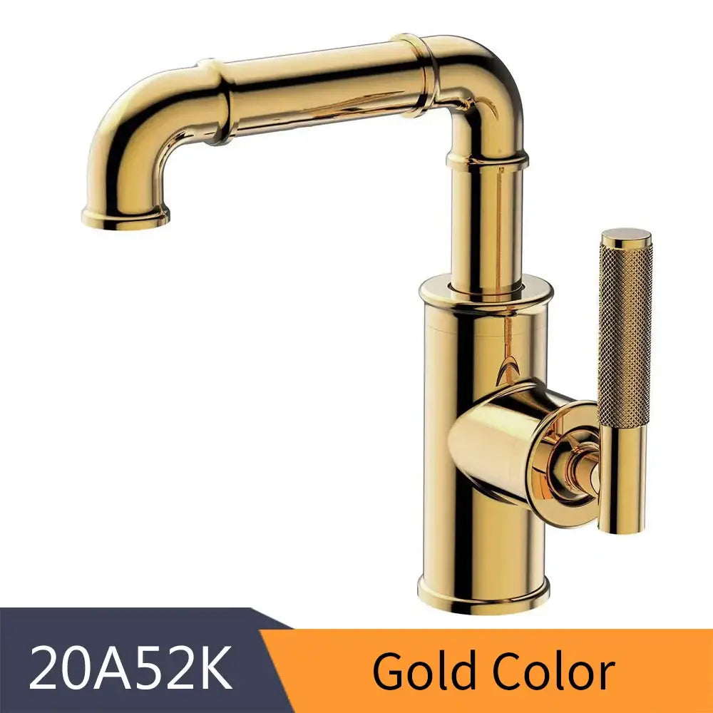 Gold-colored vintage industrial brass basin faucet with textured handle for decorbites black brass basin bathroom tap