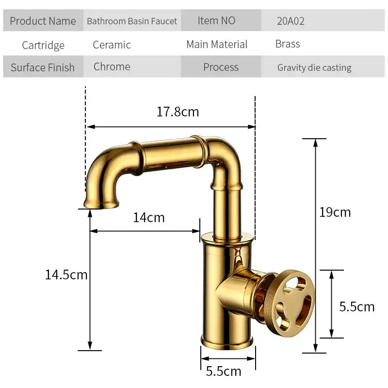 Industrial black brass basin faucet with gold brass pipe-style spout and knurled handle for bathroom decorbites black brass basin