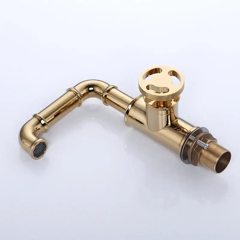 Gold-finished black brass basin faucet with circular three-hole handle and threaded connections for decorbites black brass decor