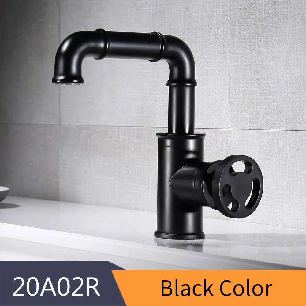 Industrial black brass basin faucet with matte black finish pipe spout and circular handle for bathroom decorbites basin faucet