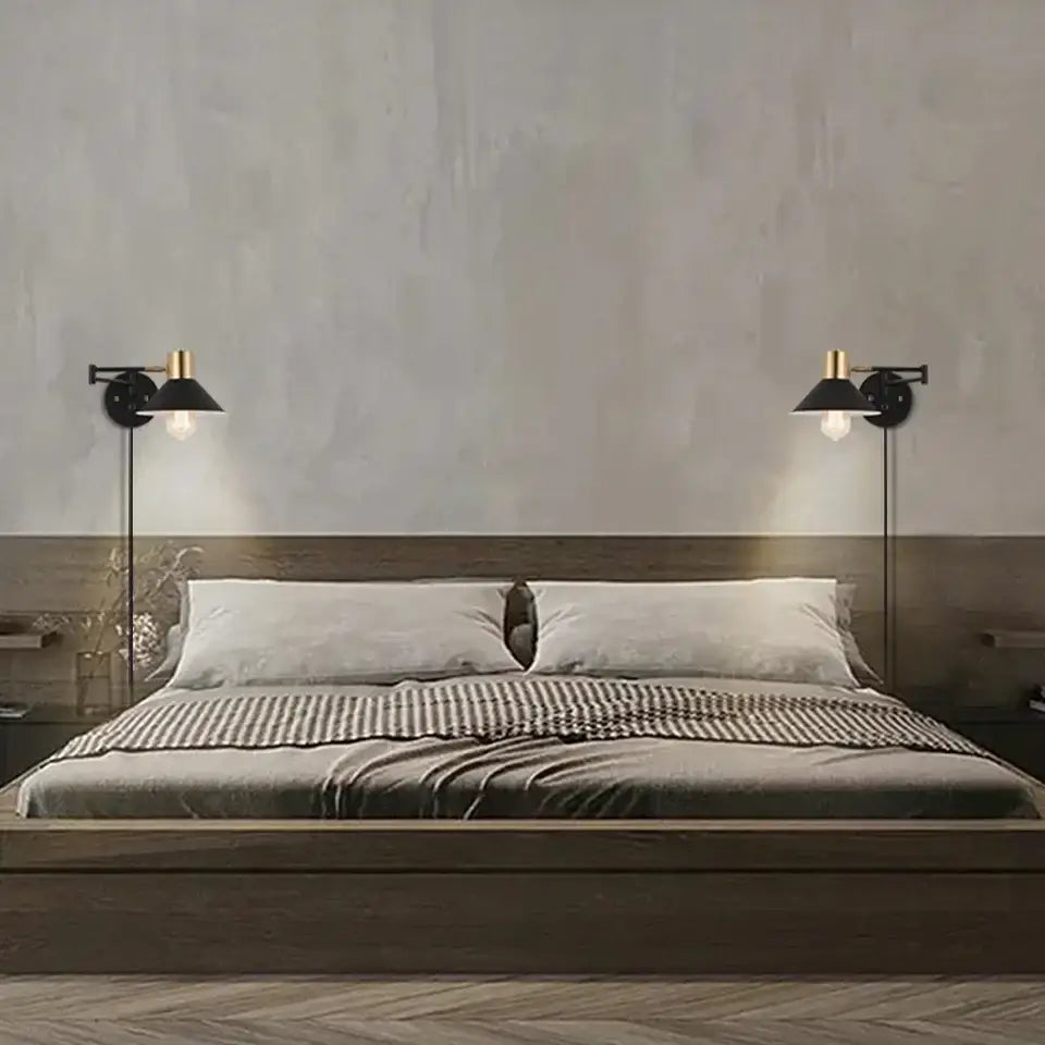Industrial black and brass dimmable wall lamp with conical shade for bedroom decorbites dimmable wall lamp lighting
