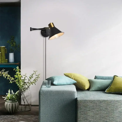 Black and brass industrial wall lamp with conical shade decorbites dimmable wall lamp for bedroom lighting