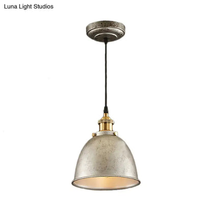 Antique style dome pendant lamp by DecorBites with wrought iron finish, brass accent, and black hanging cord