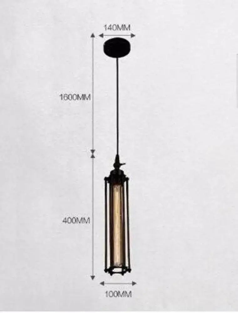 Industrial black and brass flute pendant light features a black metal cage and amber bulb for kitchen island lighting