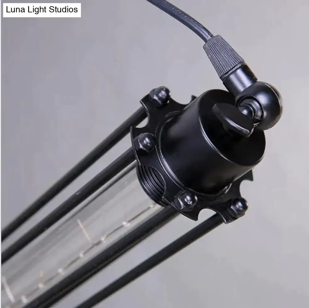 Industrial black and brass flute pendant light with clear glass tube and metal frame for kitchen island pendant light