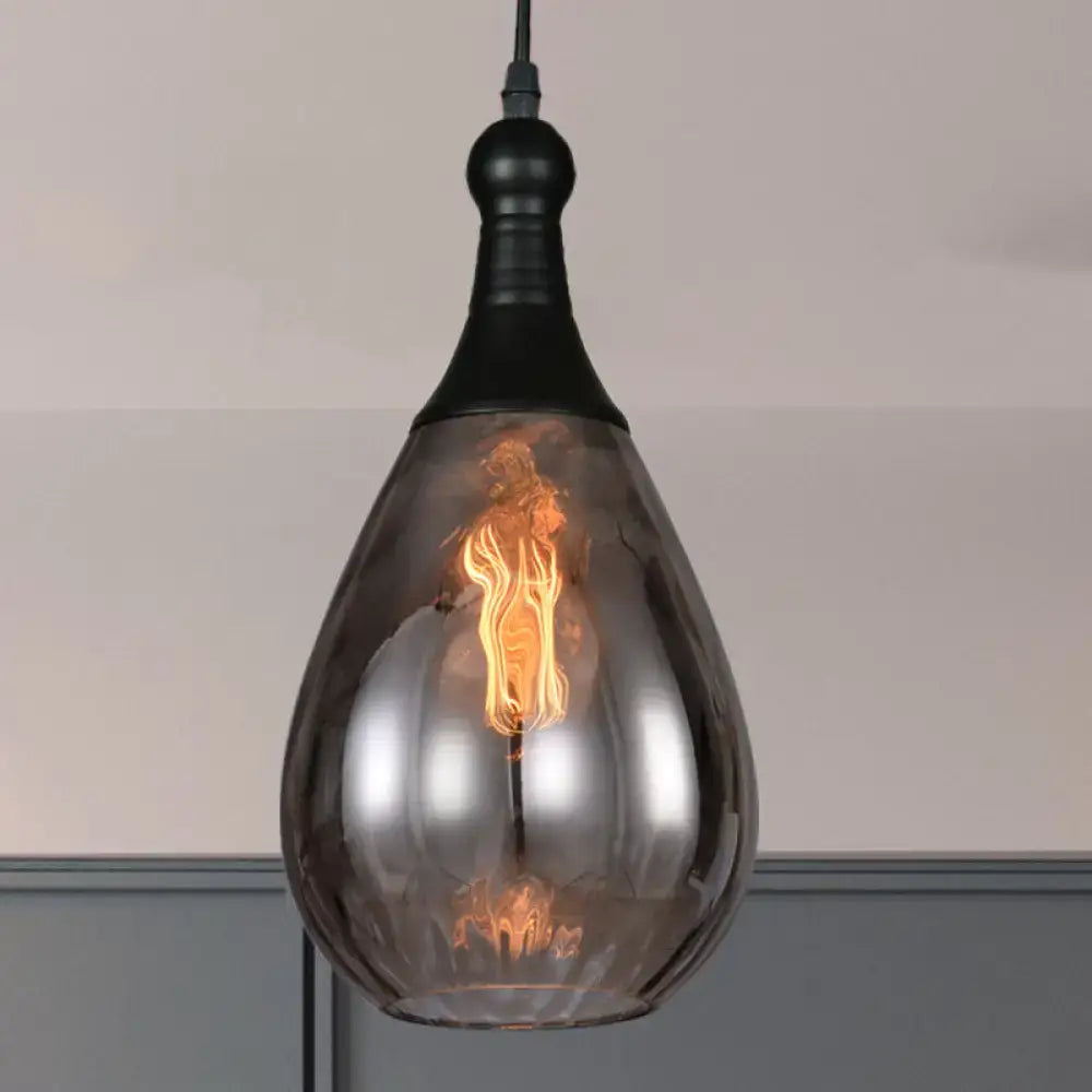 Decorbites daisy industrial black brass teardrop ceiling light with smoked glass shade and warm filament bulb glow