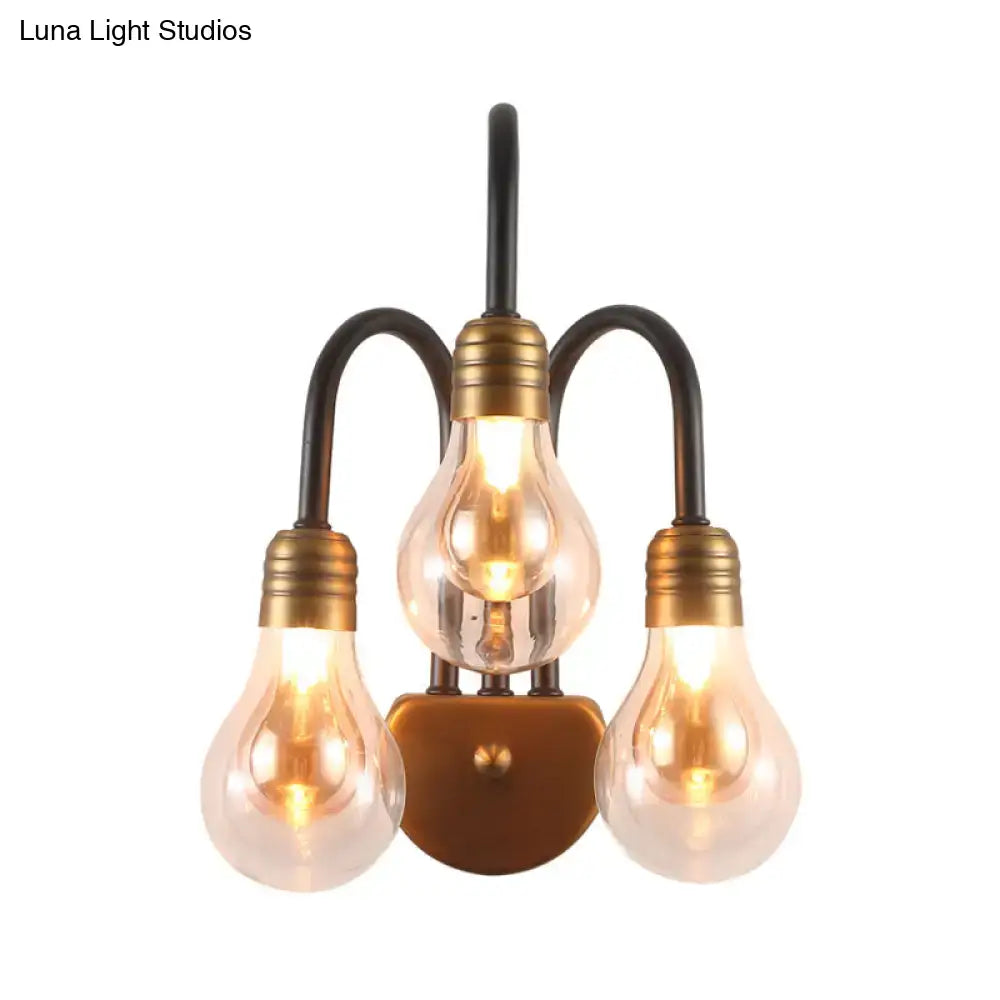 Industrial black and brass wall lamp with three incandescent bulbs 220v-240v vintage-style bedroom light fixture