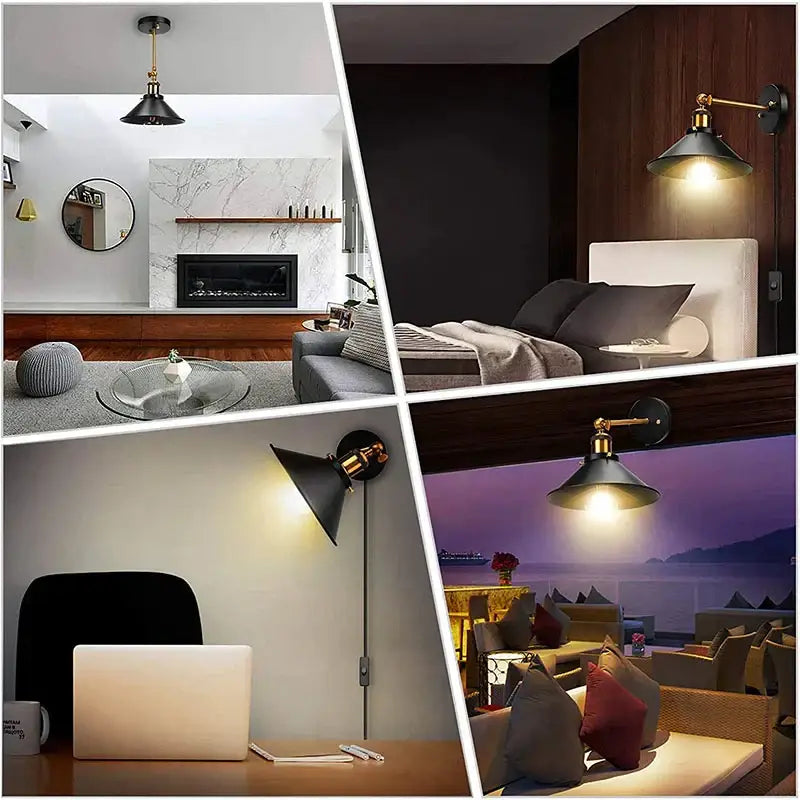 Industrial black wall lamp with brass accents and conical shade decorbites industrial black bedroom sconce