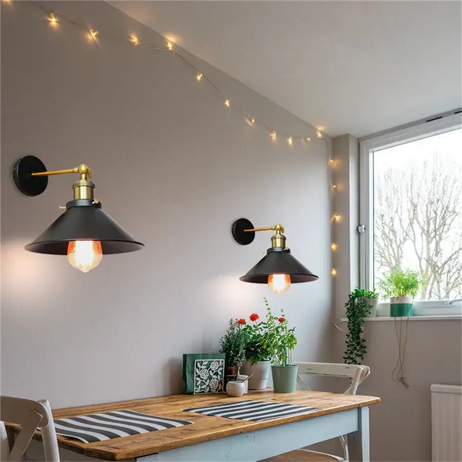 Industrial black wall lamp with brass accents and exposed filament bulbs for bedroom sconce decorbites industrial black design