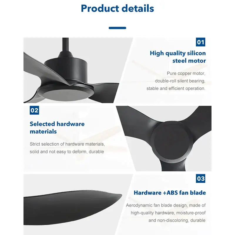 Industrial black and brown remote control ceiling fan with sleek aerodynamic blades and high-quality silicon steel motor
