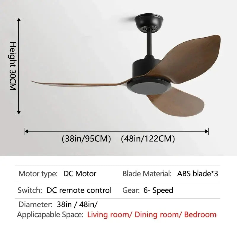 Industrial black and brown remote control ceiling fan with three abs blades and 38 or 48 inch diameter for bedroom