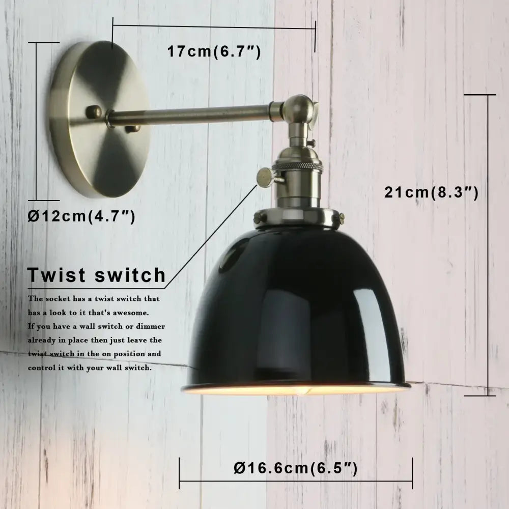 Black wall sconce industrial black wall sconce with enamel dome shade and brass-finished adjustable metal arms for bedroom use