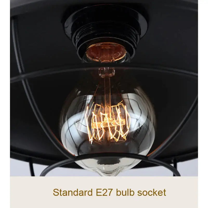 Industrial black cage metal ceiling light with clear glass bulb and exposed filament for bedroom decorbites industrial ceiling