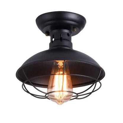 Industrial black cage metal ceiling light with wire cage and exposed filament bulb for bedroom decorbites industrial ceiling