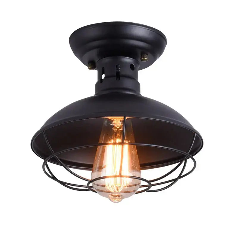 Industrial black cage metal ceiling light with wire cage and exposed filament bulb for bedroom decorbites industrial ceiling