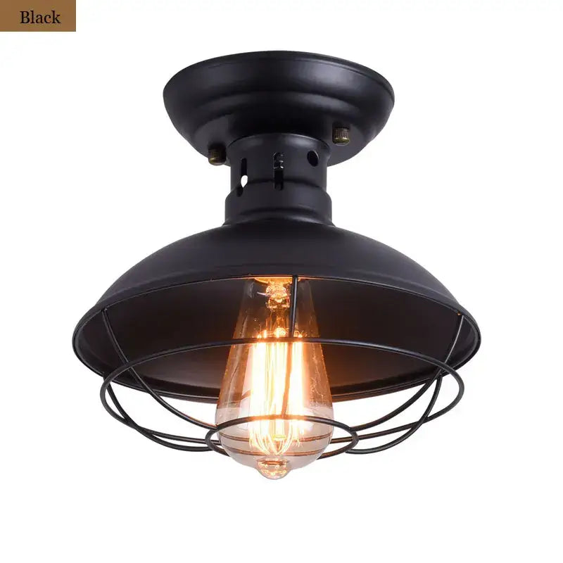 Black industrial ceiling light with metal dome shade and cage housing exposed filament bulb for decorbites industrial ceiling