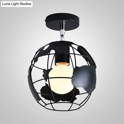 Lámpara colgante industrial negra DecorBites™ para techo de pasillo - Semiempotrada, forma esférica/ovalada, con estructura de hierro, 1 luz