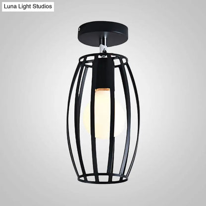 Lámpara colgante industrial negra DecorBites™ para techo de pasillo - Semiempotrada, forma esférica/ovalada, con estructura de hierro, 1 luz