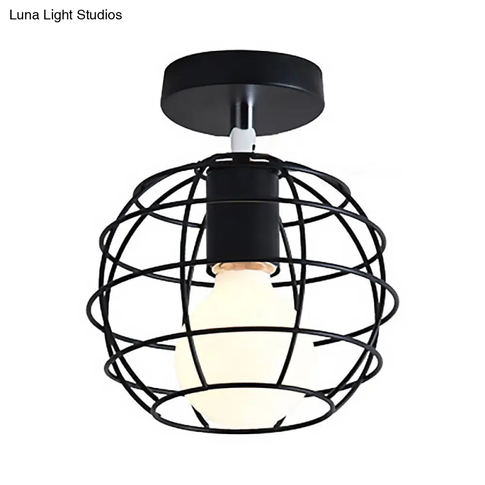 Lámpara colgante industrial negra DecorBites™ para techo de pasillo - Semiempotrada, forma esférica/ovalada, con estructura de hierro, 1 luz