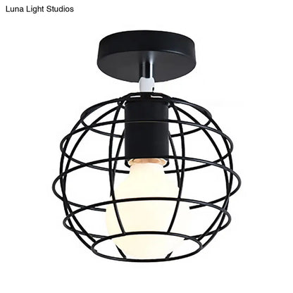 Lámpara colgante industrial negra DecorBites™ para techo de pasillo - Semiempotrada, forma esférica/ovalada, con estructura de hierro, 1 luz