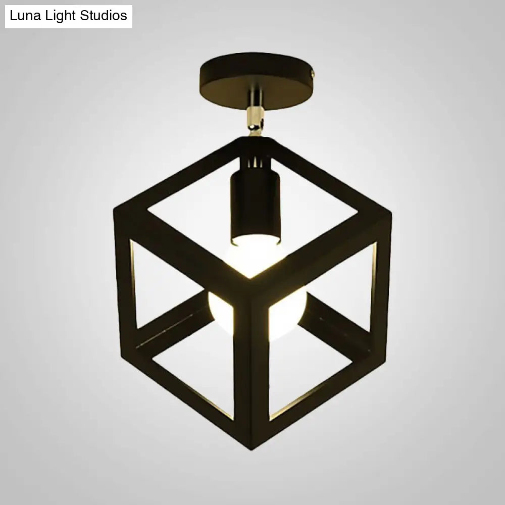Lámpara colgante industrial negra DecorBites™ para techo de pasillo - Semiempotrada, forma esférica/ovalada, con estructura de hierro, 1 luz