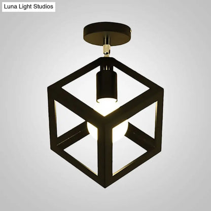 Lámpara colgante industrial negra DecorBites™ para techo de pasillo - Semiempotrada, forma esférica/ovalada, con estructura de hierro, 1 luz