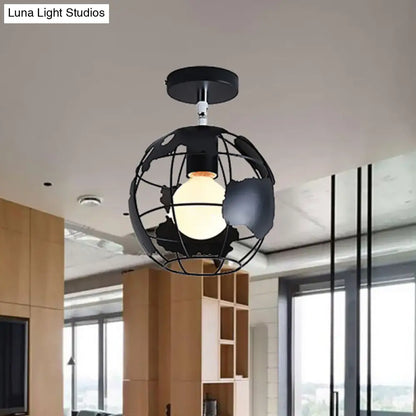Lámpara colgante industrial negra DecorBites™ para techo de pasillo - Semiempotrada, forma esférica/ovalada, con estructura de hierro, 1 luz