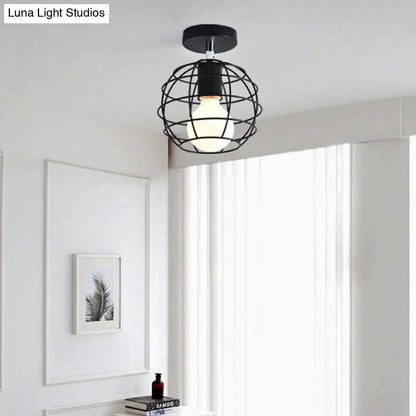 Lámpara colgante industrial negra DecorBites™ para techo de pasillo - Semiempotrada, forma esférica/ovalada, con estructura de hierro, 1 luz