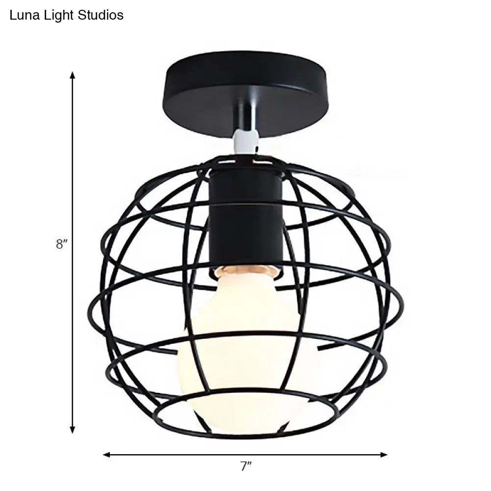 Lámpara colgante industrial negra DecorBites™ para techo de pasillo - Semiempotrada, forma esférica/ovalada, con estructura de hierro, 1 luz