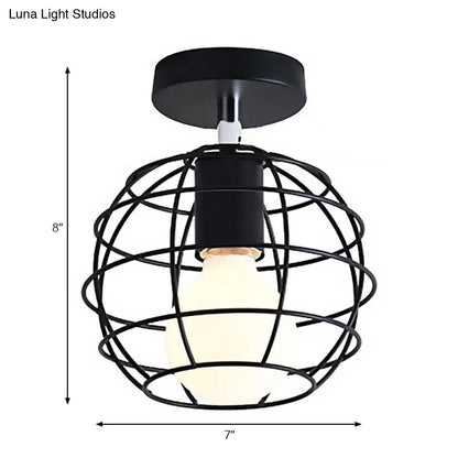 Lámpara colgante industrial negra DecorBites™ para techo de pasillo - Semiempotrada, forma esférica/ovalada, con estructura de hierro, 1 luz