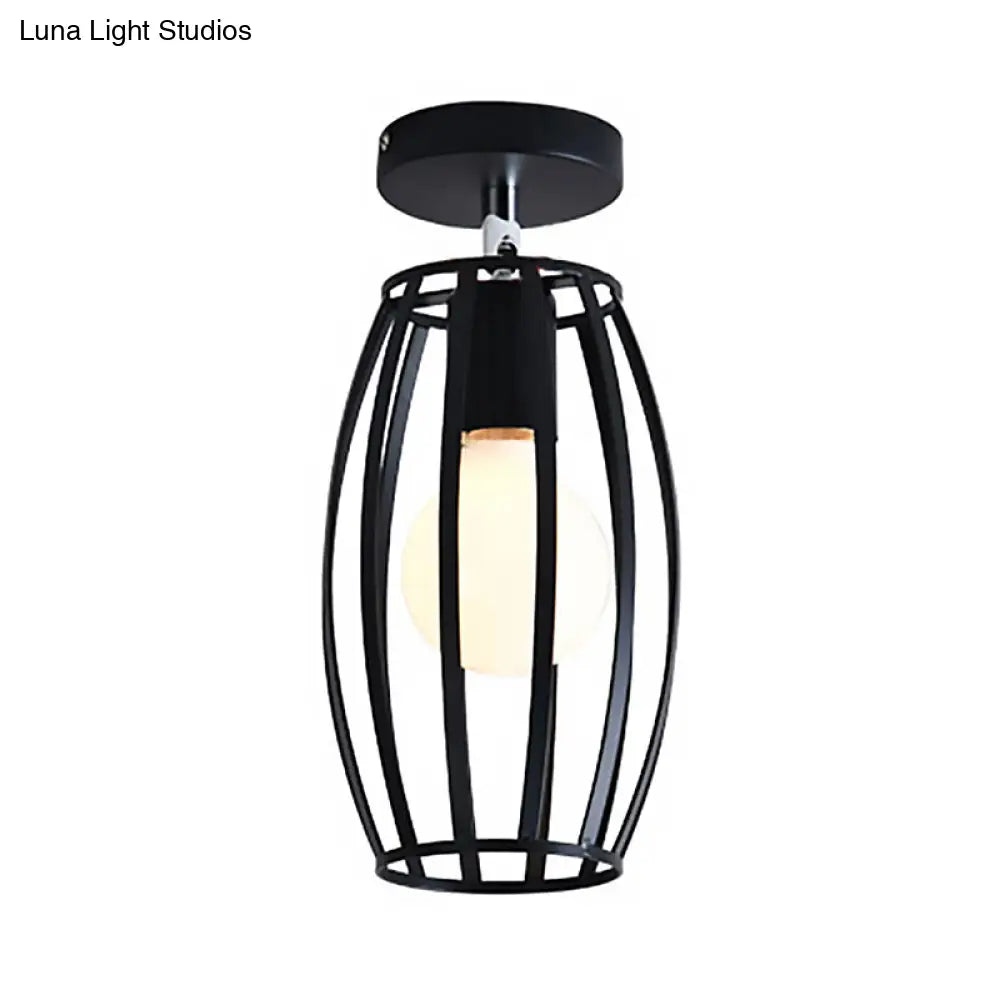 Lámpara colgante industrial negra DecorBites™ para techo de pasillo - Semiempotrada, forma esférica/ovalada, con estructura de hierro, 1 luz