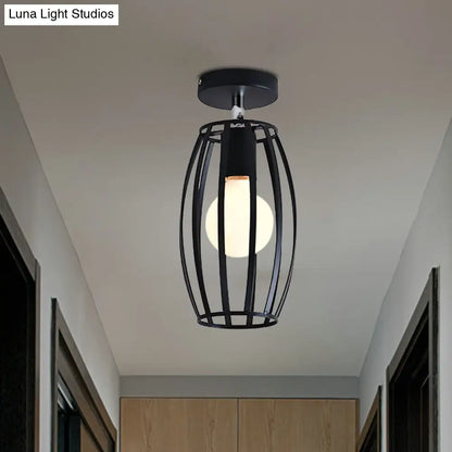 Lámpara colgante industrial negra DecorBites™ para techo de pasillo - Semiempotrada, forma esférica/ovalada, con estructura de hierro, 1 luz