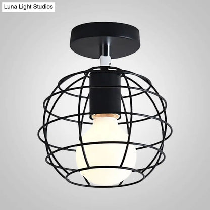 Lámpara colgante industrial negra DecorBites™ para techo de pasillo - Semiempotrada, forma esférica/ovalada, con estructura de hierro, 1 luz