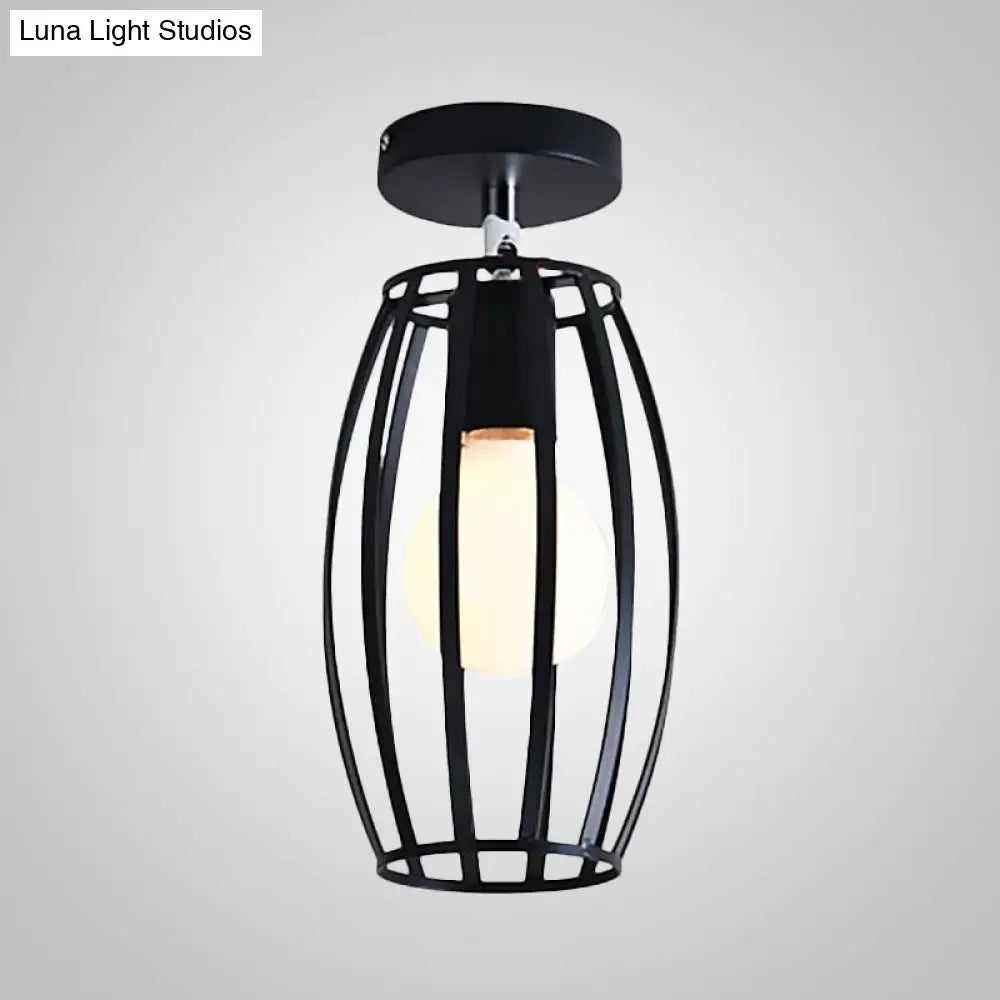 Lámpara colgante industrial negra DecorBites™ para techo de pasillo - Semiempotrada, forma esférica/ovalada, con estructura de hierro, 1 luz