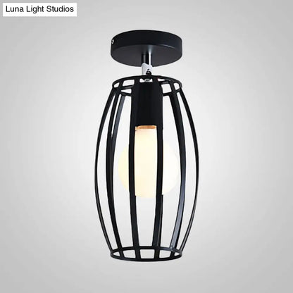 Lámpara colgante industrial negra DecorBites™ para techo de pasillo - Semiempotrada, forma esférica/ovalada, con estructura de hierro, 1 luz