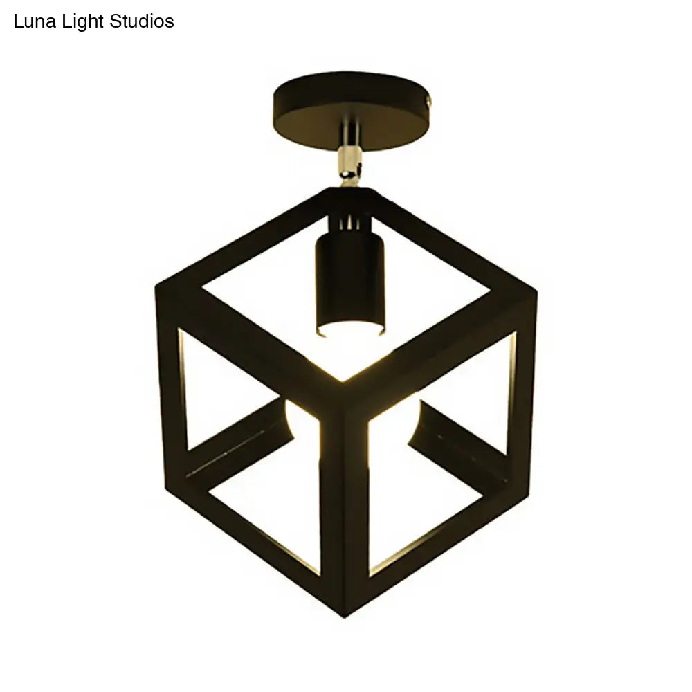 Lámpara colgante industrial negra DecorBites™ para techo de pasillo - Semiempotrada, forma esférica/ovalada, con estructura de hierro, 1 luz