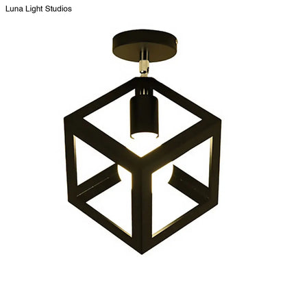 Lámpara colgante industrial negra DecorBites™ para techo de pasillo - Semiempotrada, forma esférica/ovalada, con estructura de hierro, 1 luz