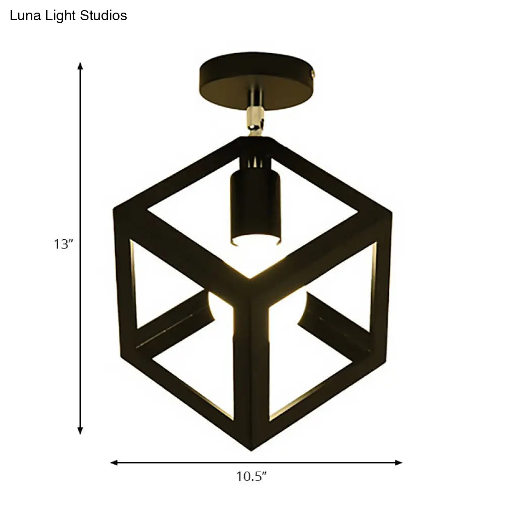 Lámpara colgante industrial negra DecorBites™ para techo de pasillo - Semiempotrada, forma esférica/ovalada, con estructura de hierro, 1 luz