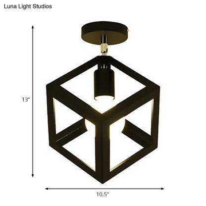 Lámpara colgante industrial negra DecorBites™ para techo de pasillo - Semiempotrada, forma esférica/ovalada, con estructura de hierro, 1 luz