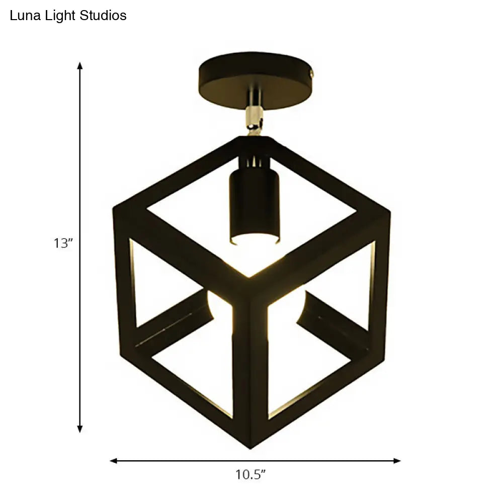 Lámpara colgante industrial negra DecorBites™ para techo de pasillo - Semiempotrada, forma esférica/ovalada, con estructura de hierro, 1 luz