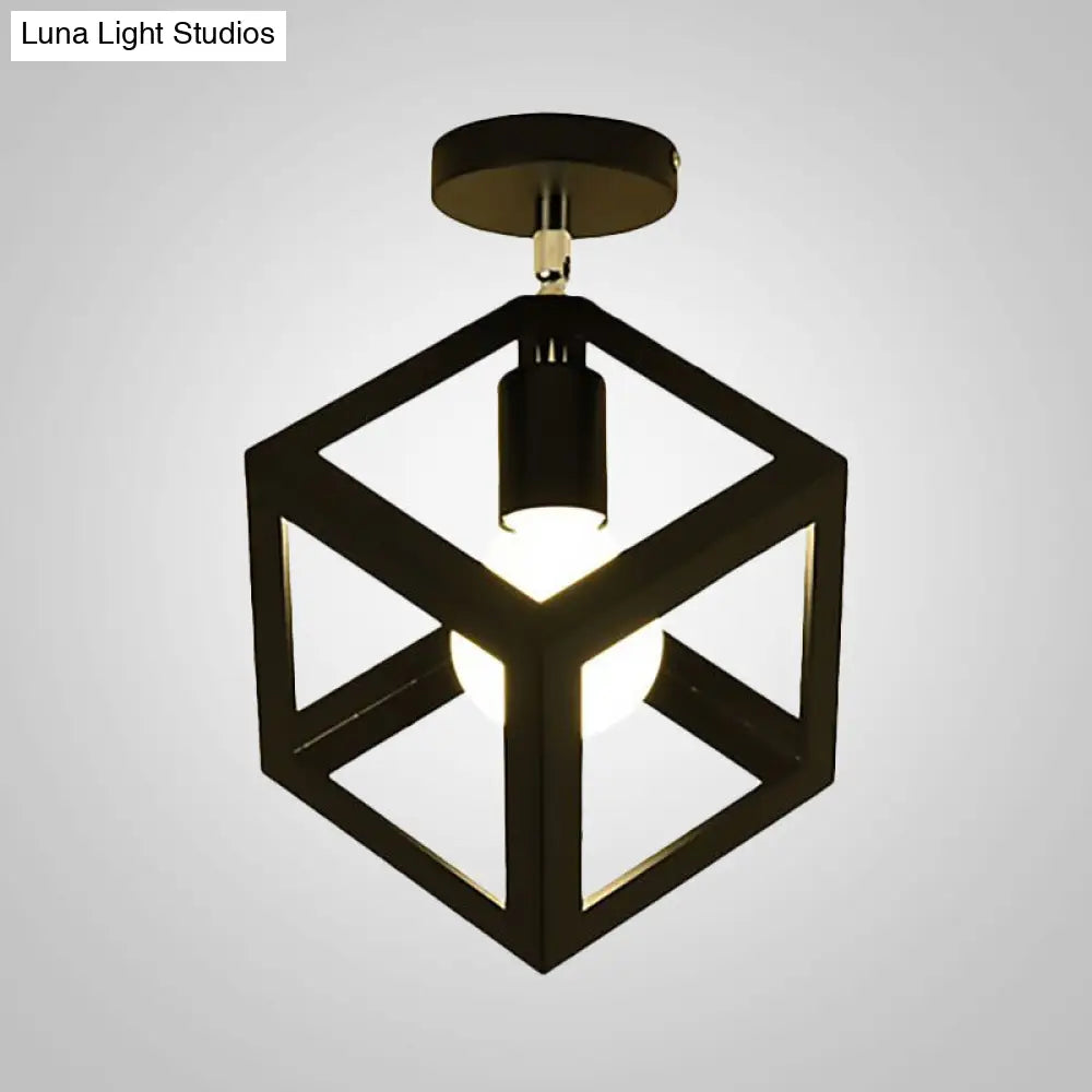 Lámpara colgante industrial negra DecorBites™ para techo de pasillo - Semiempotrada, forma esférica/ovalada, con estructura de hierro, 1 luz