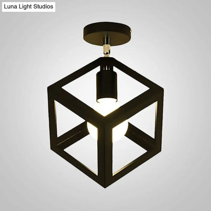 Lámpara colgante industrial negra DecorBites™ para techo de pasillo - Semiempotrada, forma esférica/ovalada, con estructura de hierro, 1 luz