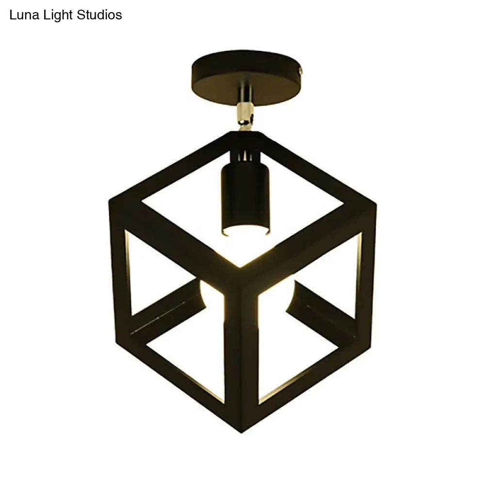 Lámpara colgante industrial negra DecorBites™ para techo de pasillo - Semiempotrada, forma esférica/ovalada, con estructura de hierro, 1 luz