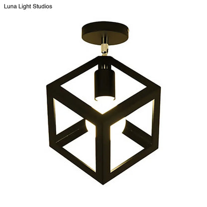 Lámpara colgante industrial negra DecorBites™ para techo de pasillo - Semiempotrada, forma esférica/ovalada, con estructura de hierro, 1 luz