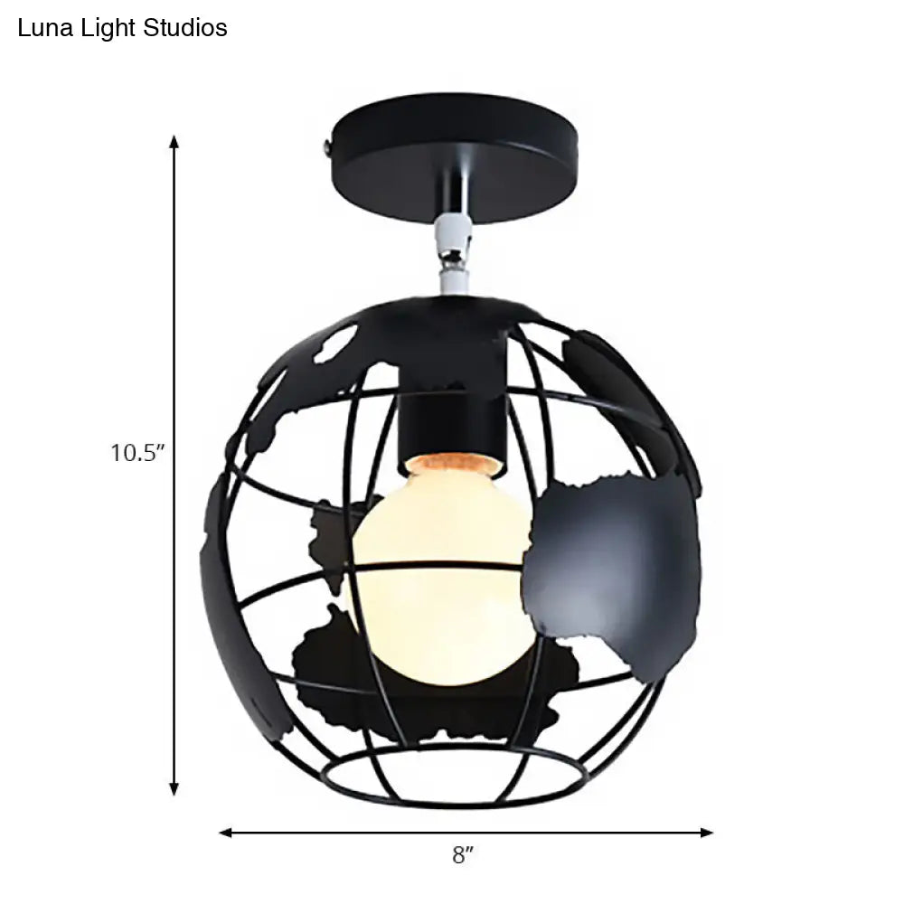 Lámpara colgante industrial negra DecorBites™ para techo de pasillo - Semiempotrada, forma esférica/ovalada, con estructura de hierro, 1 luz