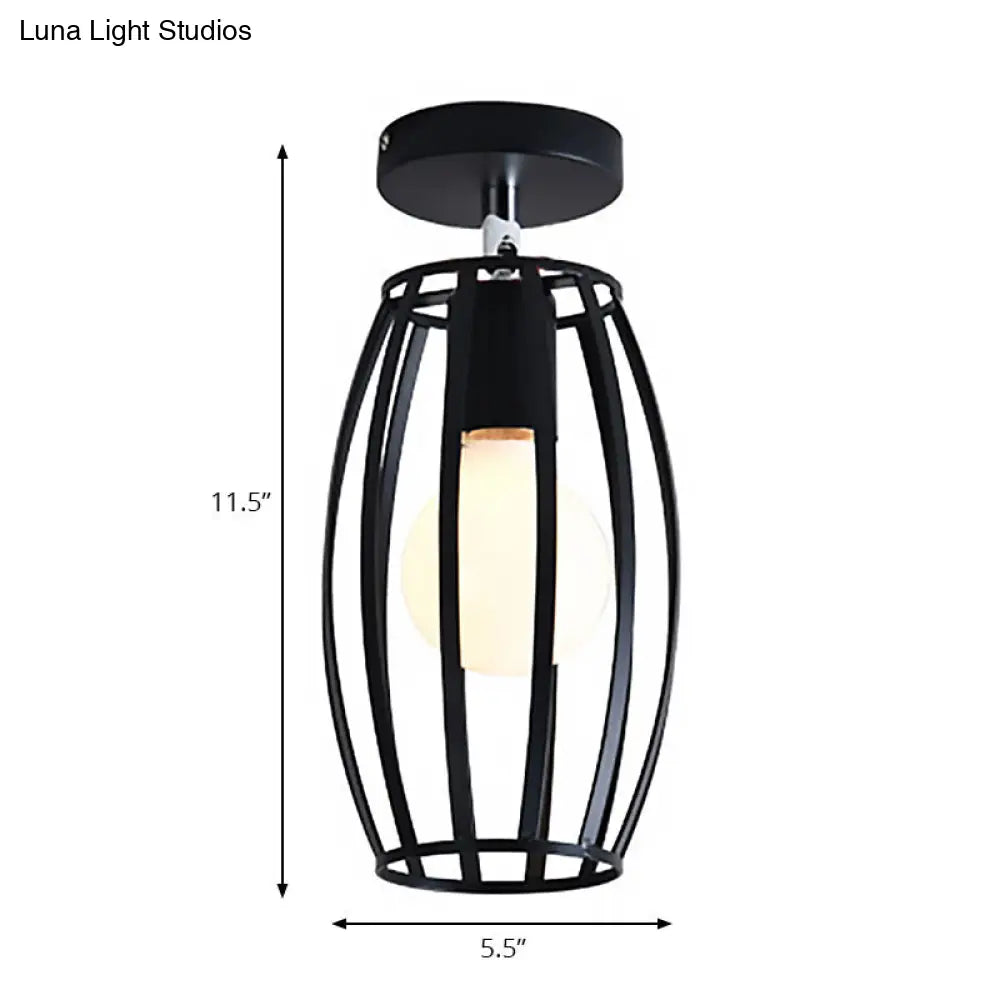 Lámpara colgante industrial negra DecorBites™ para techo de pasillo - Semiempotrada, forma esférica/ovalada, con estructura de hierro, 1 luz