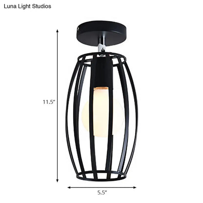 Lámpara colgante industrial negra DecorBites™ para techo de pasillo - Semiempotrada, forma esférica/ovalada, con estructura de hierro, 1 luz