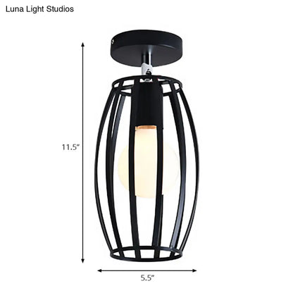 Lámpara colgante industrial negra DecorBites™ para techo de pasillo - Semiempotrada, forma esférica/ovalada, con estructura de hierro, 1 luz