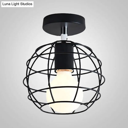 Lámpara colgante industrial negra DecorBites™ para techo de pasillo - Semiempotrada, forma esférica/ovalada, con estructura de hierro, 1 luz